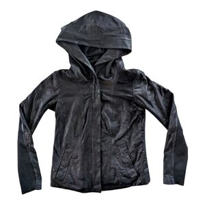 Danier Leather Zip Up Leather Hoodie Women's XS Black